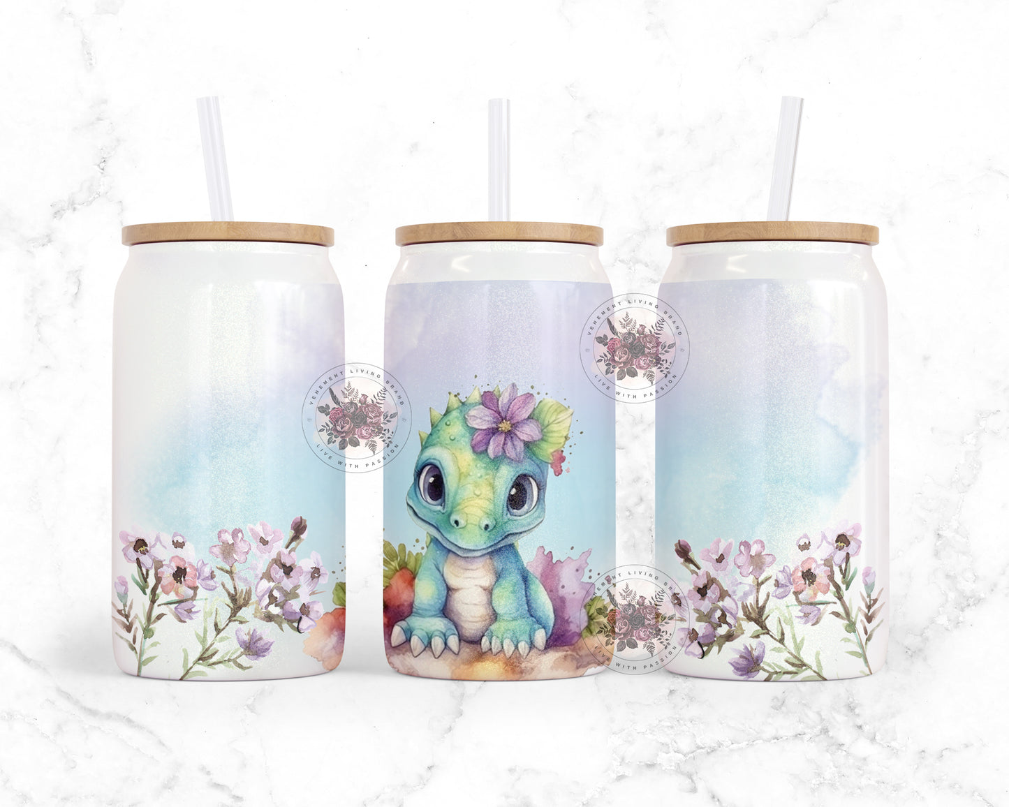 Baby Girl Dino 16oz Shimmer Glass Jar