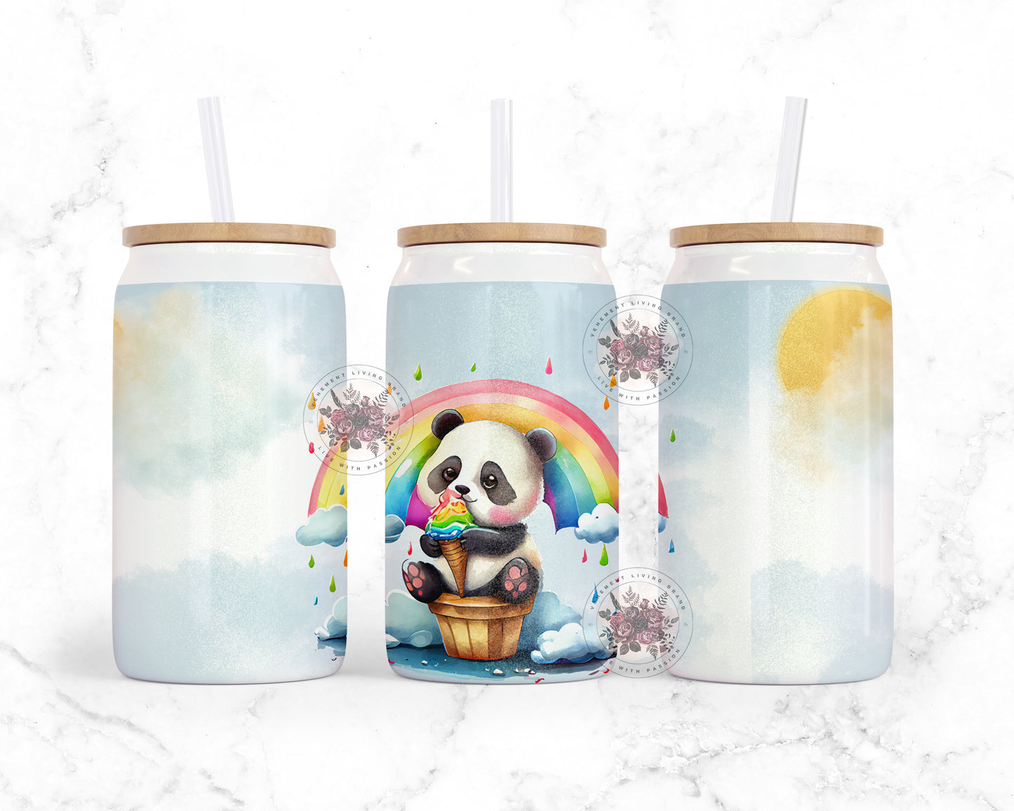 Baby Rainbow Panda 16oz Shimmer Glass Jar