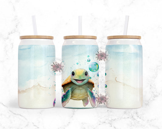 Baby Turtle 16oz Shimmer Glass Jar