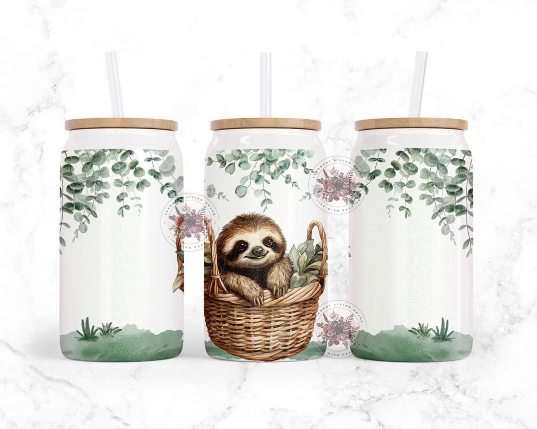 Baby Sloth 16oz Shimmer Glass Jar